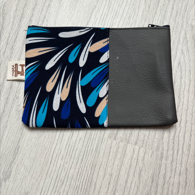 Leather blue feather purse