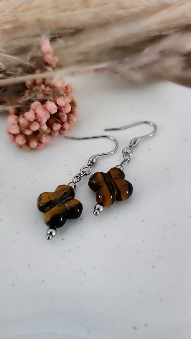 Boucles d'oreilles Trèfle Oeil de tigre