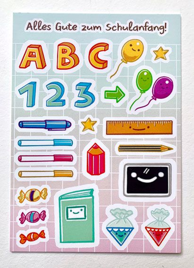 Postkarte "Alles Gute zum Schulanfang - Hefte & Stifte" / Postcard "Happy Start Of School - Notebooks and Pens"