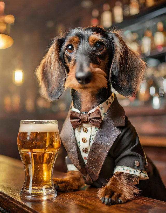 Dachshund at the Bar Framed Canvas