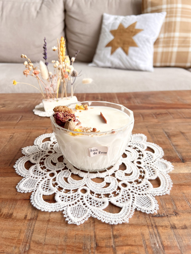 ✨ Bougie Bois de rose - grand ramequin &quot;à facette&quot;