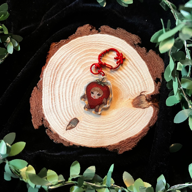 Llavero Gato comida // Fresa