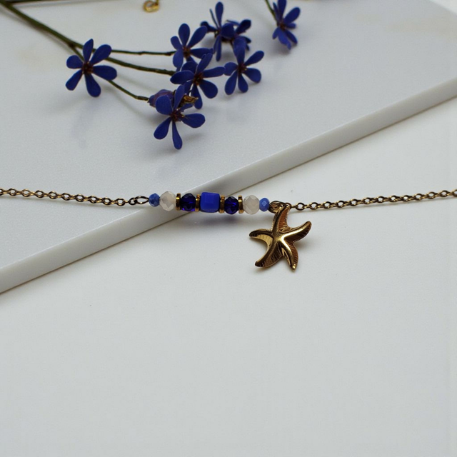 Bracelet acier inoxydable bleu foncé et doré