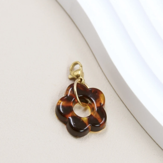 Charm fleur résine léopard