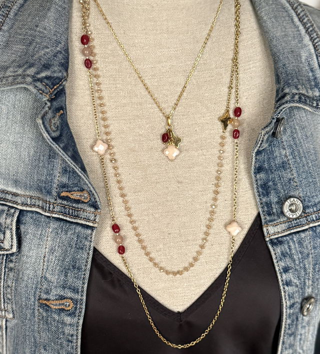 Ensemble de 3 colliers acier inoxydable et perles de verre