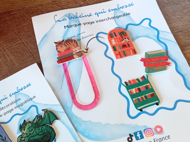 Marque-page trombone aimanté – Pack Romance & Lecture (4 magnets interchangeables)