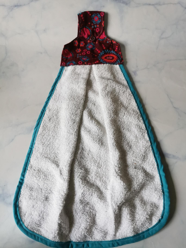 Essuie main bordeaux turquoise