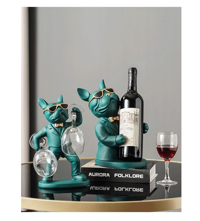 O1-4.1 -  Porte-bouteille de vin et verre à vin statue de chien pour la décoration de table 