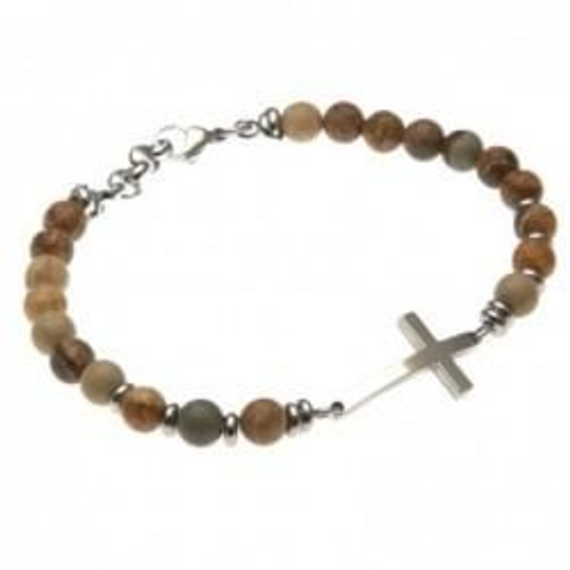 Bracciale uomo con pietre naturali e souvenir religioso 