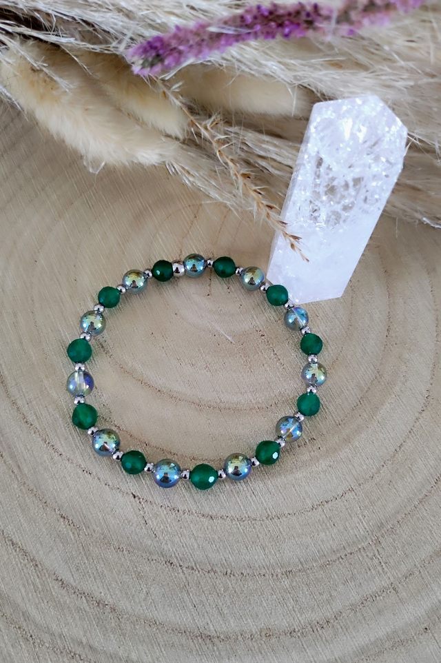 Bracelet "Renaissance" Agate verte facettée