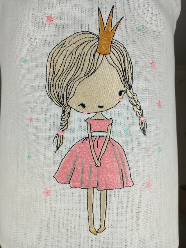 Abat-jour plafonnier en lin brodé Princesse diamètre 25 cm