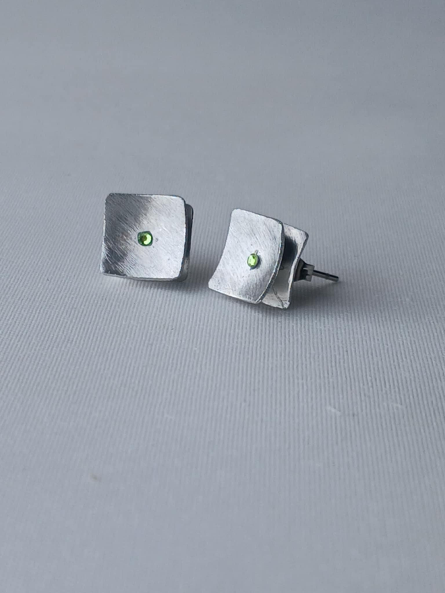 Double Dome Square Earring with Green 