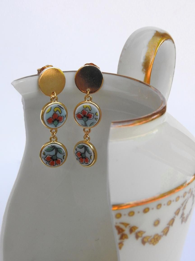 Boucles d'oreilles pendantes - porcelaine Limoges - Haviland no.2