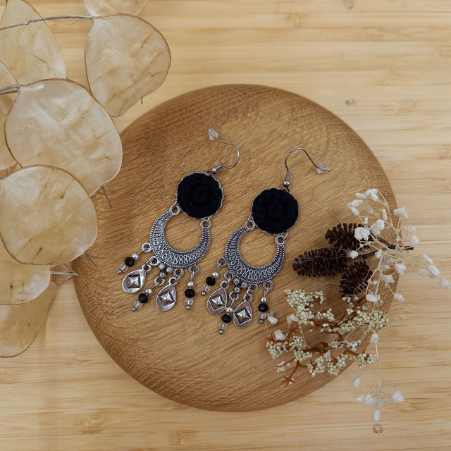 Parure noir et argenté - Boucles d&#039;oreille Princesse indienne