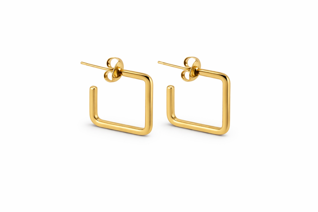 Argollas acero dorado cuadradas 