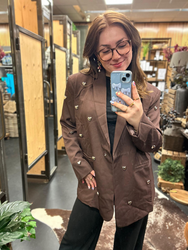 Blazer met hartjes studs choco