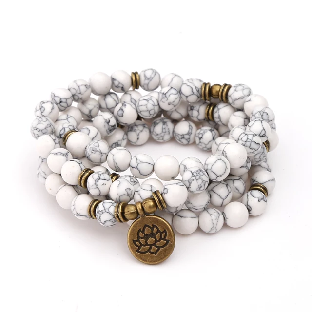 Mala Witte Howliet Edelsteen Kralen | OM Levensboom | Armband | Ketting – Sparkolia