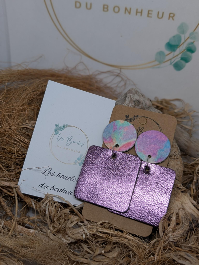 Boucles d&#039;oreilles Perrine parme rose p004