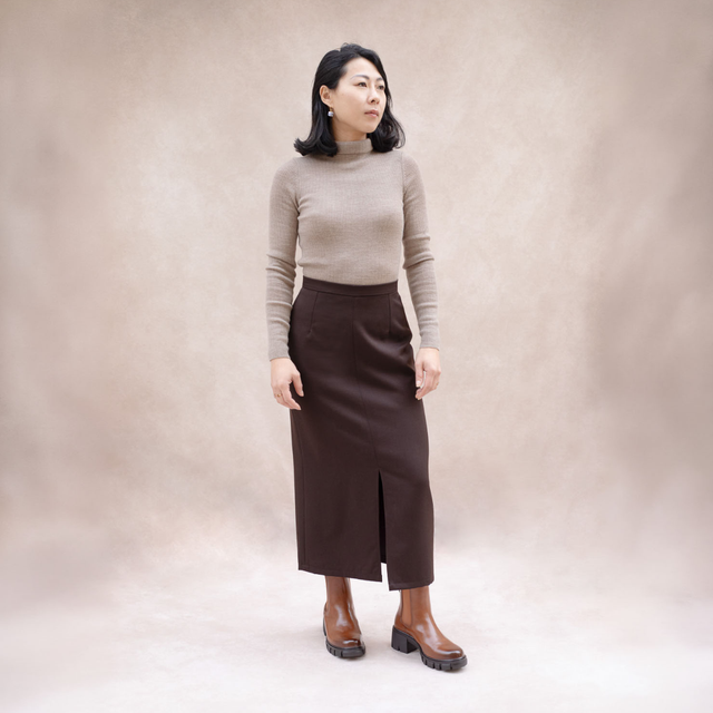 Paeonia - jupe en laine (marron, beige, curry)