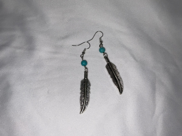 Earring - Silver Leaf Earrings - Turquoise