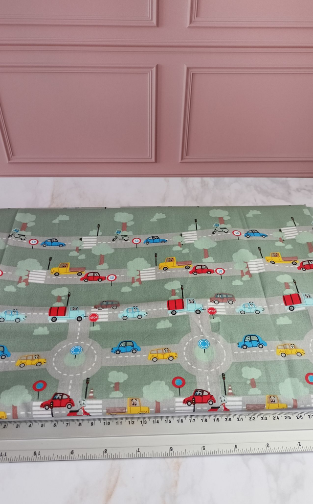 Tissu coton vert voiture/route