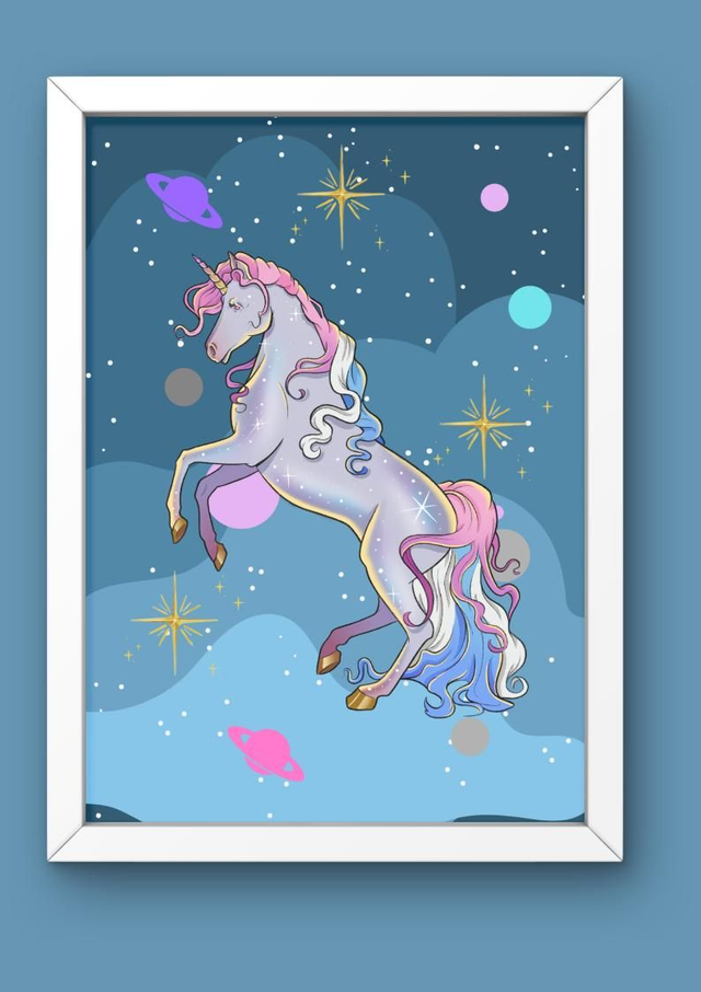 Unicorn in Space Art Print unframed 