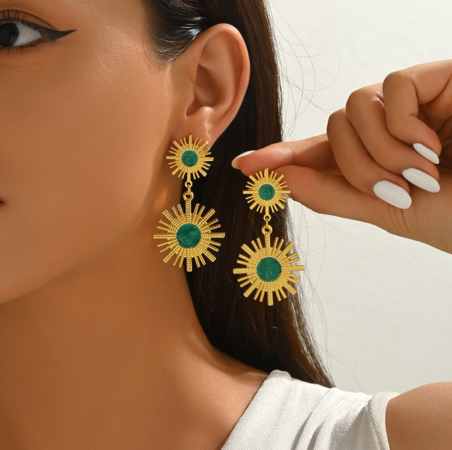 Boucles d’oreilles ANTIGA Vert | En acier inoxydable 