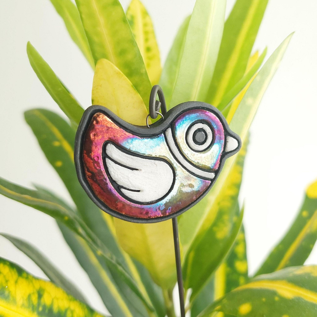 Ceramic Bird Plant Stake - Rainbow Garden Decor - Bird Christmas Ornament