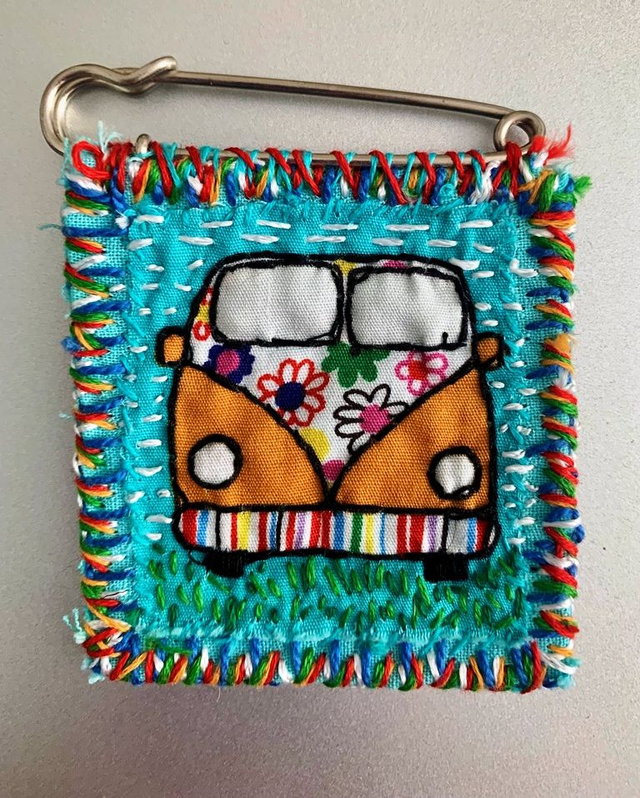 Campervan Brooch - Slow Stitching, Embroidery