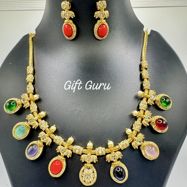 Antique multi colour stone temple necklace 