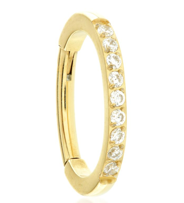Zircon Gold Titanium Oval Hinged Hoop with Crystals (rook)