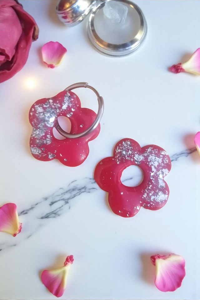 Pampilles interchangeables rouge et feuilles argentées 