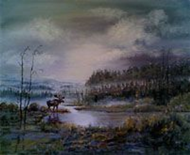 Hirvi ja erälampi (65x80 cm) 