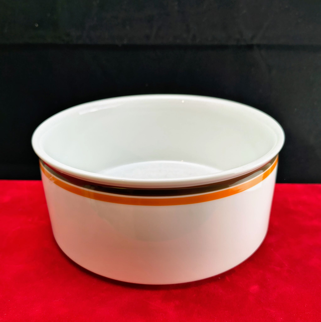 Thomas | Schaal Serveerschaal Rond (diameter 19,0 cm | hoogte 8,0 cm) met Bruine en Oranje bies | Vintage