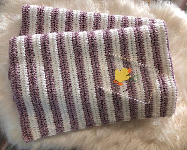 Lilac and white striped blanket