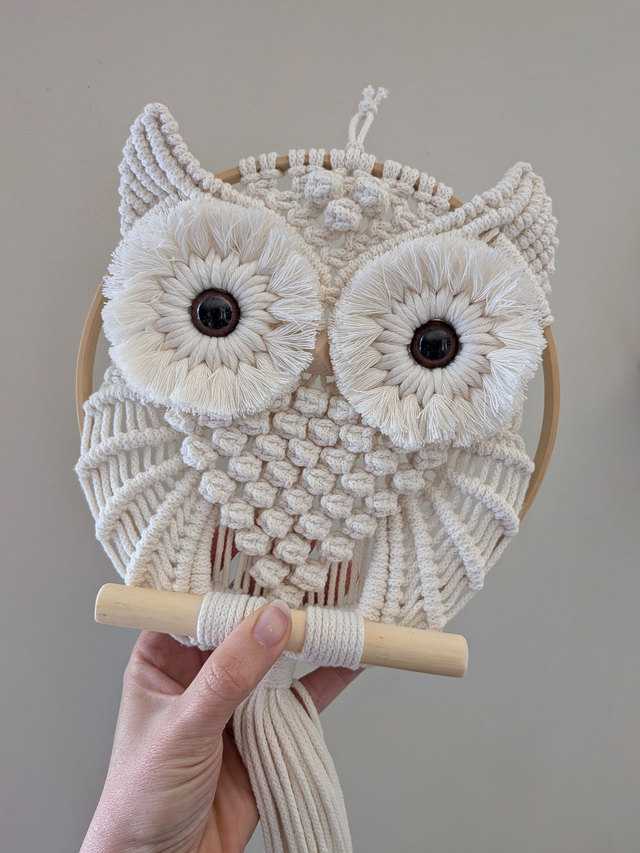 Hibou macramé "Beige" (Grand Modèle)