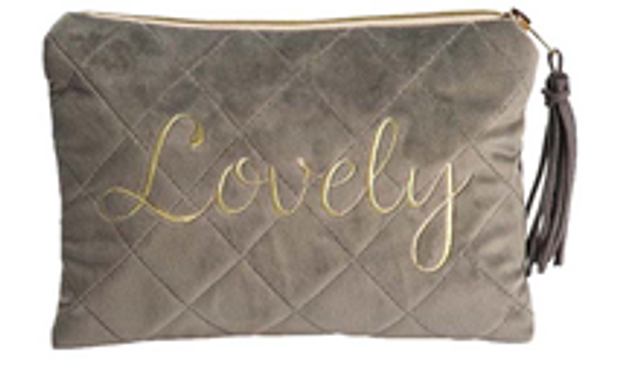 Quilted Make Up Bag - Super Soft Embroidered With "Lovely"
