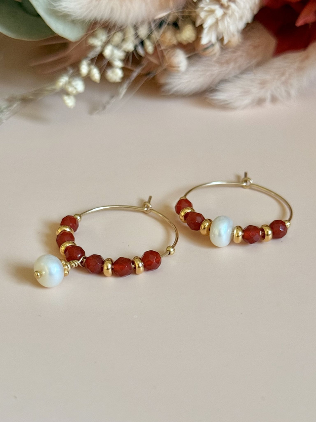 Créoles Cornaline, Perles Philippines, Collection "Envoûtante"