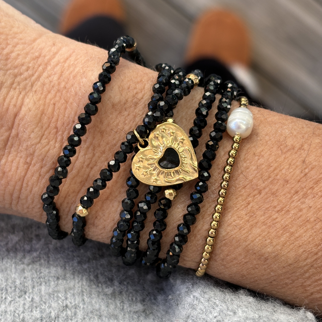 Bracelet Cristal Black 6 tours et Collier Pendentif Cœur 
