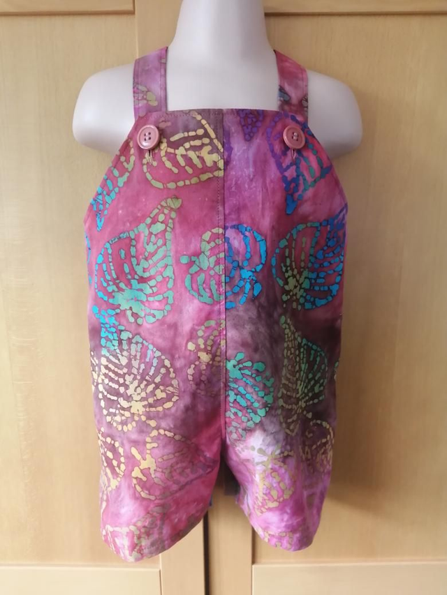 Dungarees - 18 mth (86 cm).   Cerise leaf batik