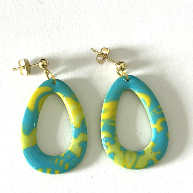 Boucles d’oreilles ovales bleu lagon et jaune