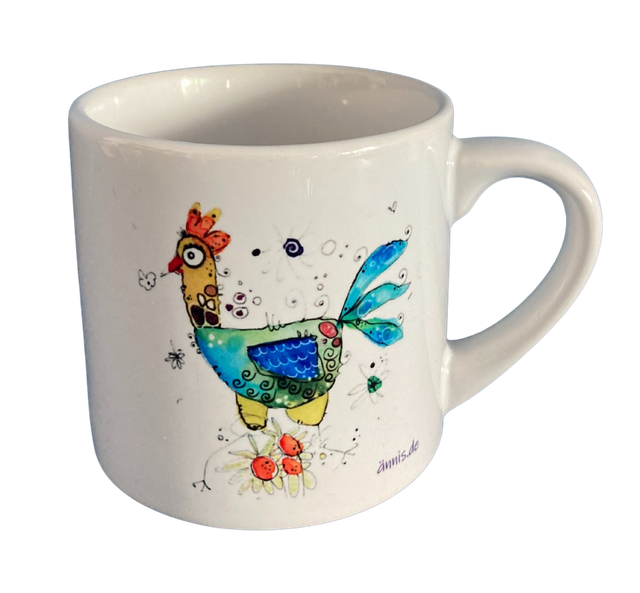 Keramiktasse "Huhn - blau/gelb"