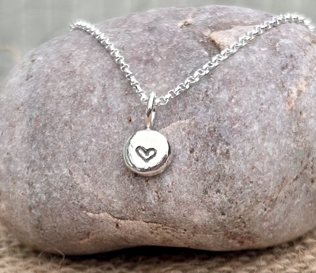 Sterling Silver Heart Stamped Droplet Necklace 