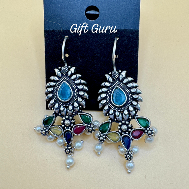 Oxidised multi colour stone hangings