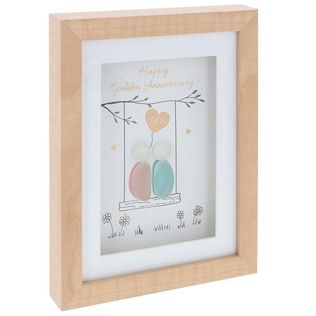Golden Anniversary Pebble Glass Plaque – 50th Wedding Anniversary Gift