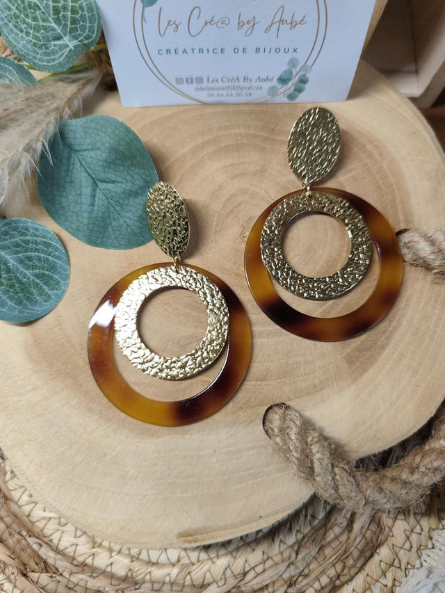 BO CHIC BIG CERCLES RESINE MARRON/ ACIER INOXY GOLD 0000013