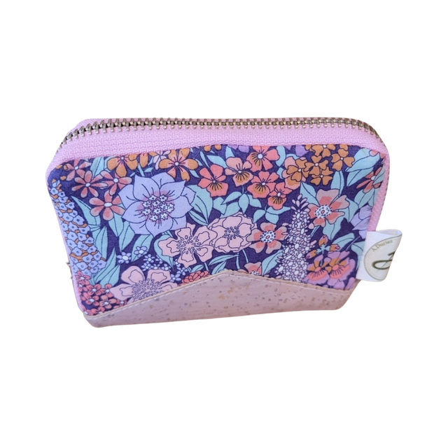 Portefeuille zippé mini liège et Liberty