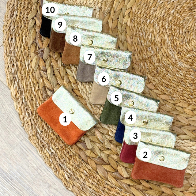 Porte-monnaie cuir doubles poches - petit modèle - Doré + couleur au choix