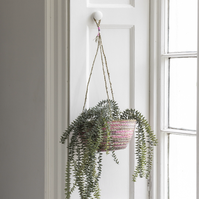 Seagrass &amp; Cotton Hanging Basket Pink