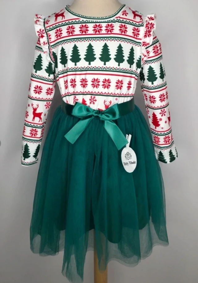 Robe de Noël - Blanc &amp; Vert foncé